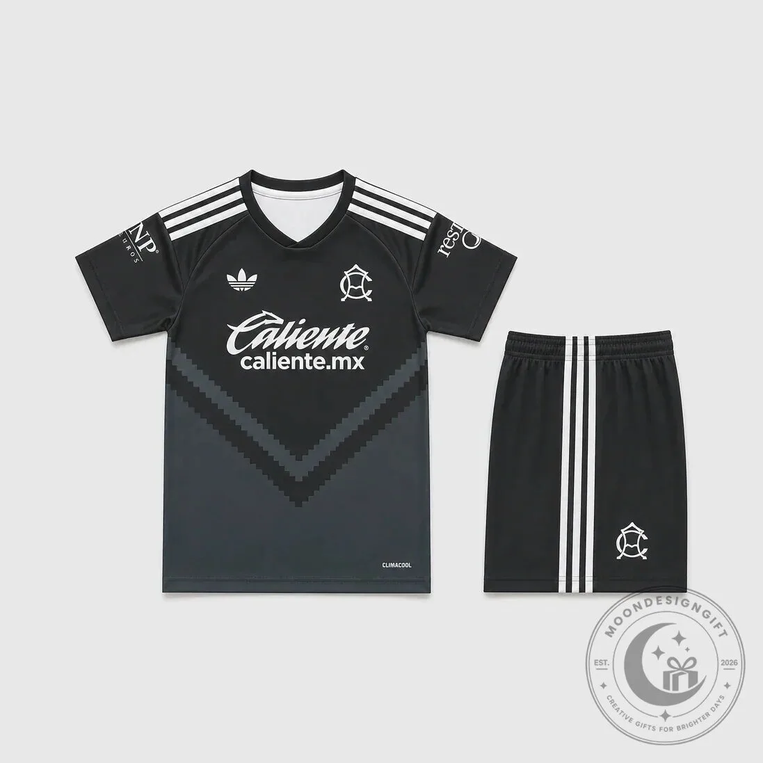 Caliente Mexico Kids Away Black and White Soccer Kit Jersey