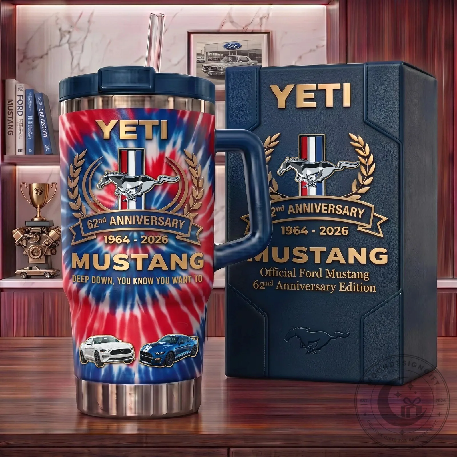Ford Mustang 62nd Anniversary Tie Dye Insulated Stainless Steel Tumbler with Handle