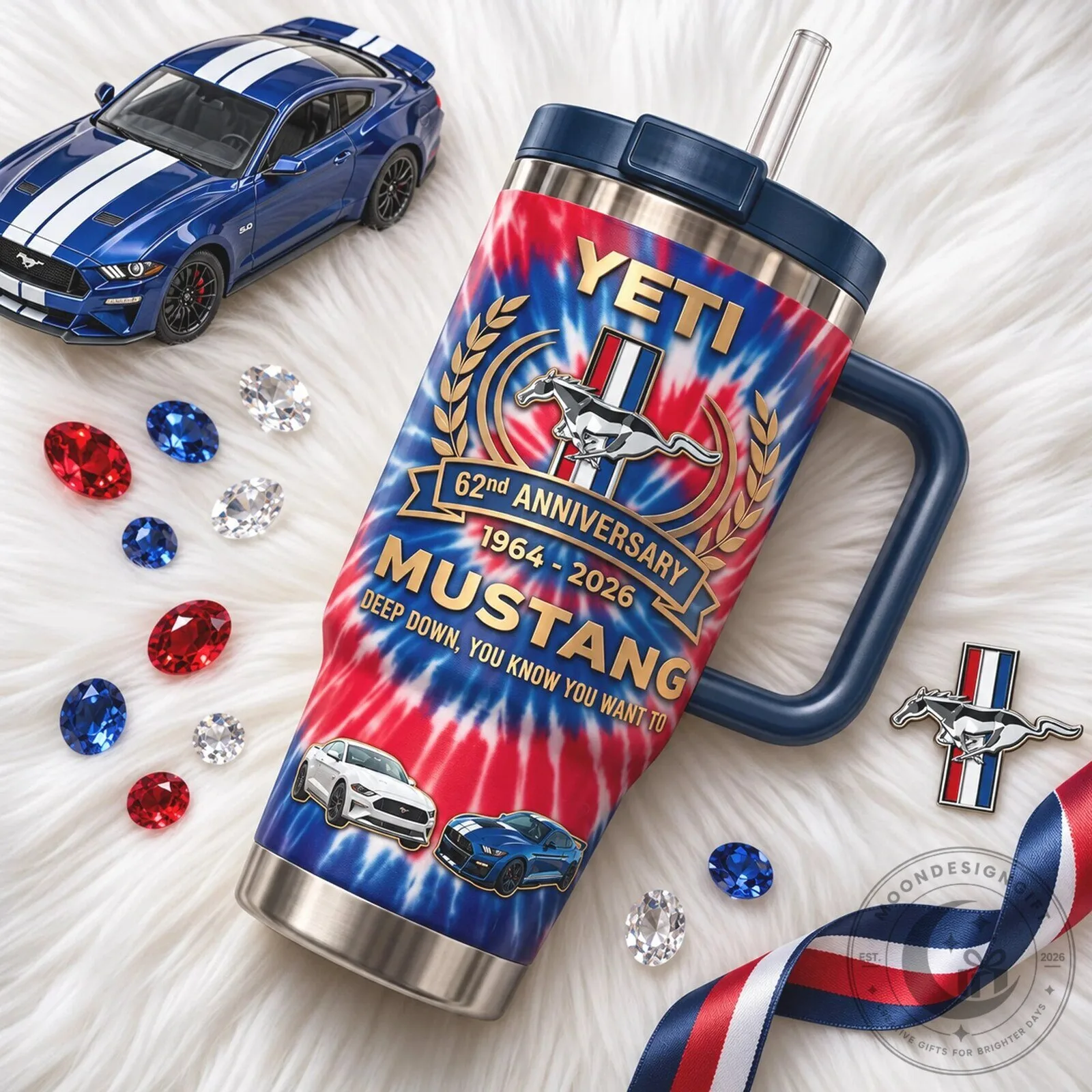Ford Mustang 62nd Anniversary Tie Dye Insulated Stainless Steel Tumbler with Handle 6 Ford Mustang 62nd Anniversary Tie Dye Insulated Stainless Steel Tumbler with Handle