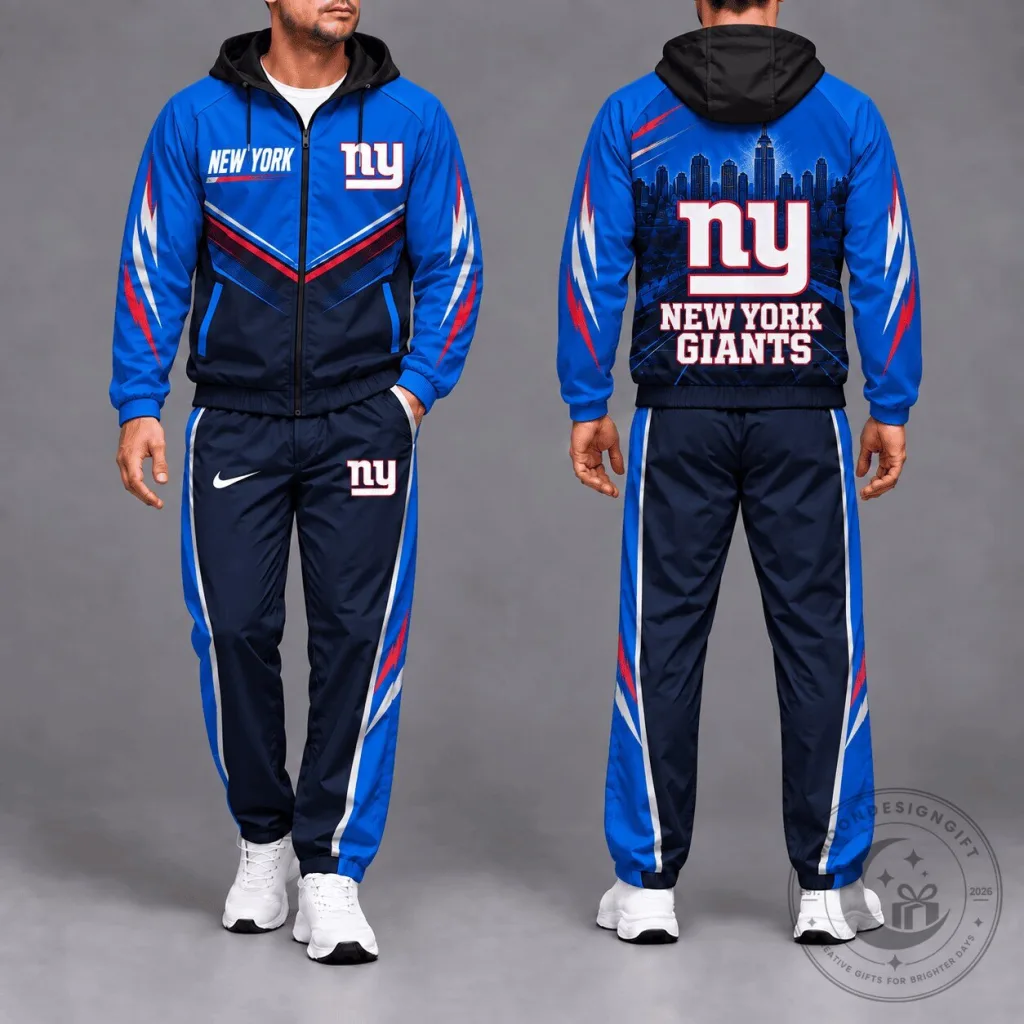 New York Giants NFL Football Team Royal Blue Tracksuit Hoodie and Pants Set New York Giants NFL Football Team Royal Blue Tracksuit Hoodie and Pants Set
