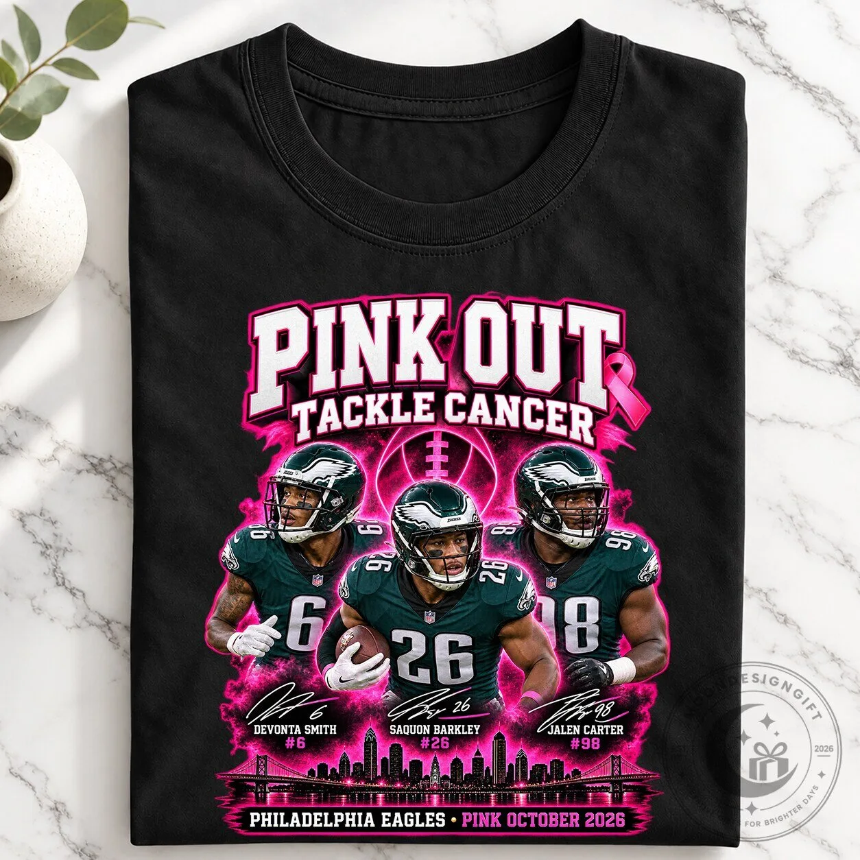 Philadelphia Eagles Pink Out Tackle Cancer Devonta Smith Saquon Barkley Jalen Carter T-Shirt 5 Philadelphia Eagles Pink Out Tackle Cancer Devonta Smith Saquon Barkley Jalen Carter T-Shirt