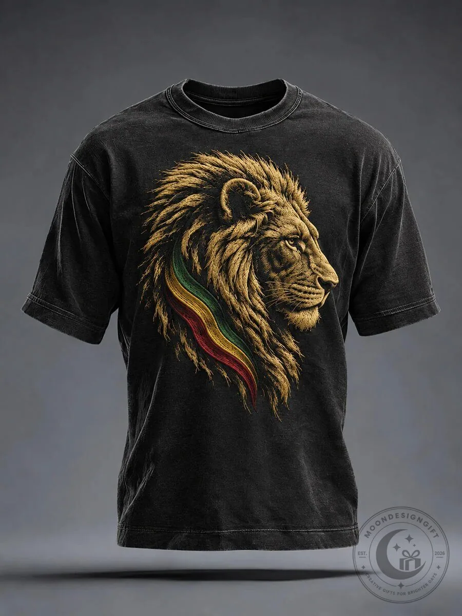Reggae Lion of Judah Rasta Colors Washed Cotton Graphic T-Shirt 3 Reggae Lion of Judah Rasta Colors Washed Cotton Graphic T-Shirt