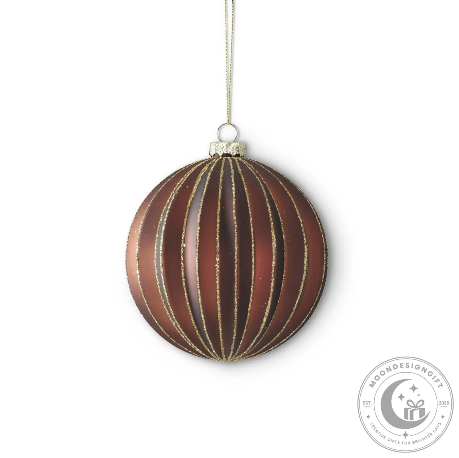 Brown Glittered Accordion Round Glass Christmas Tree Ornament